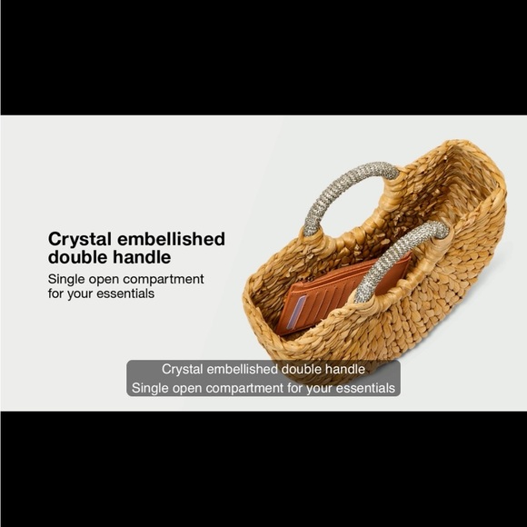 Straw summer tote with Rhinestone handles Mini straw tote handbag NWT - Picture 6 of 10